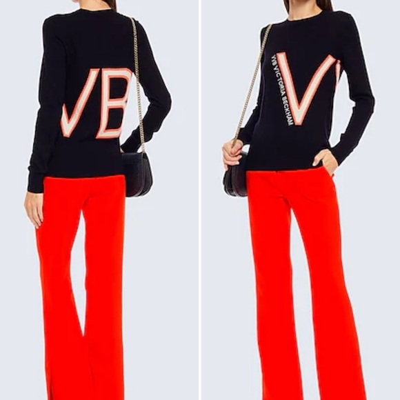 Victoria Victoria Beckham Navy Wool Logo Sweater Size S - Picture 3 of 9